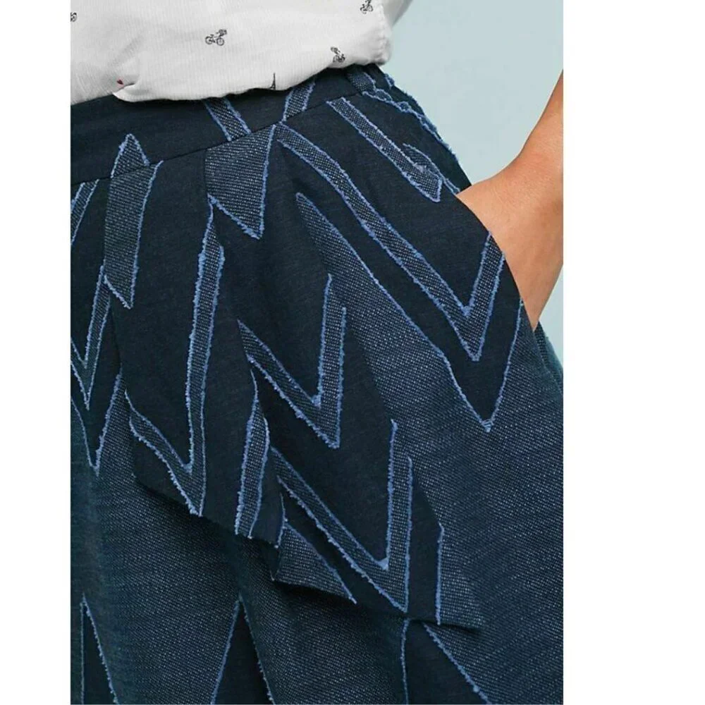 Anthropologie Eva Franco A-Line Skirt 0 Blue Midi Chevron Cotton Linen Pockets